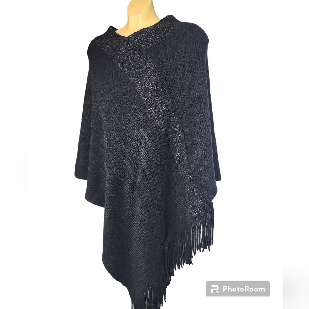 PLUS SIZE Black Knitted Sweater Poncho​ - Picture 6 of 8